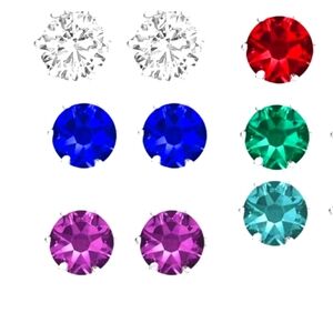 Swarvorski 2CT Stud Earrings pairs in jeweled colors NWOT and gift boxed